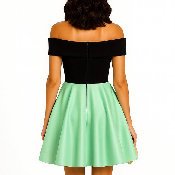 Betsy Adam Off-The-Shoulder Fit Flare D BlackAqua - Picture 2 of 3